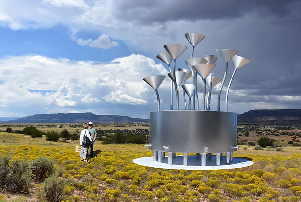 The Rain Funnel sculpture that collects and stores rainwater for the local community.