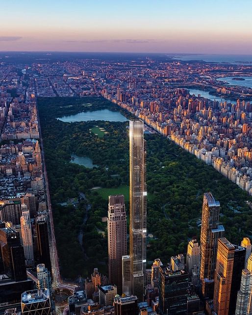 Rendering of NYC's Central Park Tower, the tallest building completed in 2020. Image via @centralparktower/Instagram.