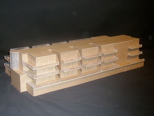 Model of a portion of one of the mixed-use buildings designed for the project. 