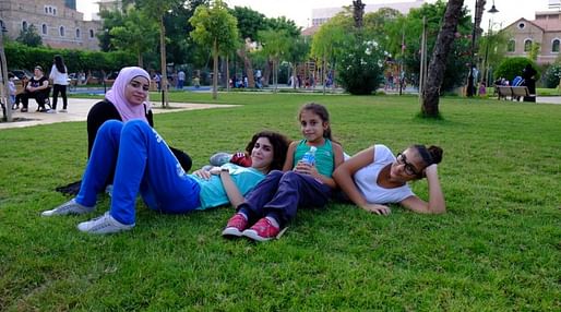 Fifteen-year old Noura (second from left) lives near the newly restored Sanayeh Garden in Beirut and jogs here regularly. “You can feel the air quality change as you enter the park,” she says. (Photo: Reine Chahine, via citiscope.org)