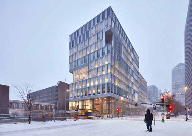 City of Minneapolis Public Service Building NW exterior corner in winter photo: © Cory Gaffer