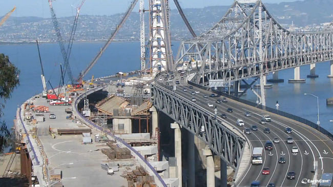 Still from the San Francisco-Oakland Bay Bridge Construction Time-Lapse Video