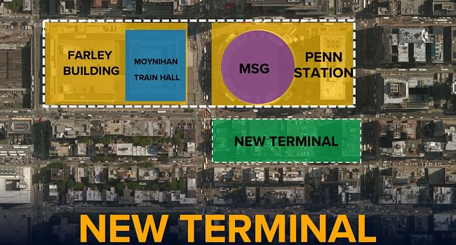 Proposed plan highlighting where the new train terminal would be located. Image courtesy of the office of New York State Governor Andrew Cuomo