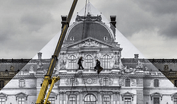 Artist JR covers the I.M. Pei's Pyramid in giant image of the Louvre