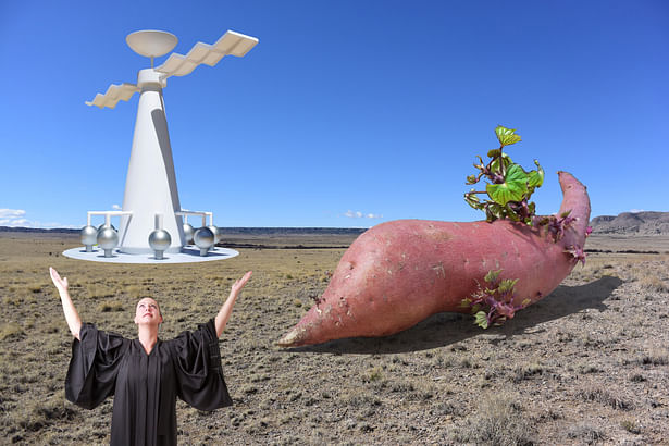 The Potato in the Desert With a Preacher, and a Strange White Structure.