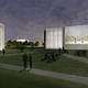 The REACH, Rendering of outdoor video project wall and lawn. Courtesy of Steven Holl Architects.