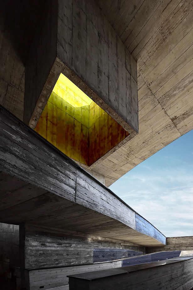Outdoor Main Entrance Ramp and Yellow Skylight (Photo: Haobo Wei)