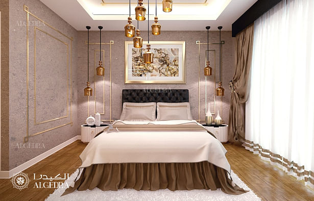 Cozy bedroom interior in sall villa