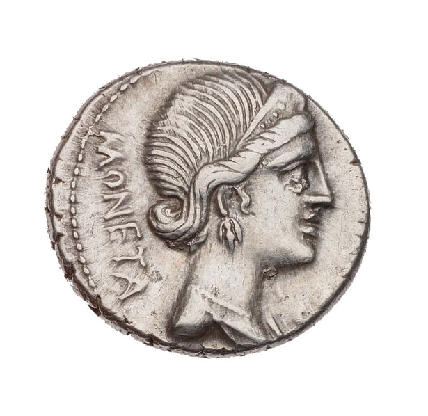 Roman coins with Juno Moneta’s portrait circa 46 B.C.