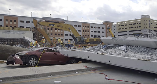 Image of the collapsed Miami pedestrian brige via NTSB video on YouTube.