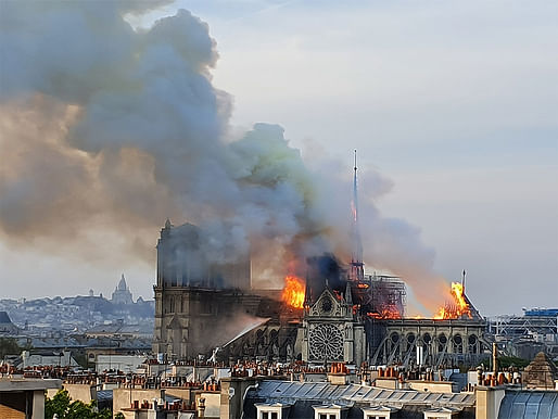 Notre-Dame cathedral on the day of the devastating fire, April 15, 2019. Image: Marind/Wikipedia.