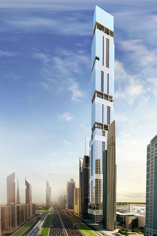 Just one of several recently announced contenders vying to become the emirate's second tallest skyscraper: Entisar Tower, a 100-plus-story structure on Sheikh Zayed Road. (Image via emirates247.com)