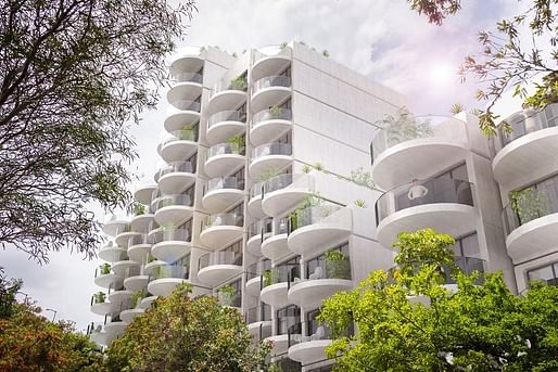 LAVA's proposal consists of adding 'clip-on' curved balconies to improve amenity for the SIRIUS apartment building. Image via architectureanddesign.com.au.