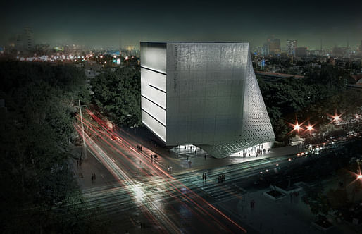 Exterior rendering of the proposed Cultural Center Chapultepec for Mexico City by Adrian Yau, Frisly Colop Morales, Jason Easter, Lukasz Wawrzenczyk (Image courtesy of the architects)