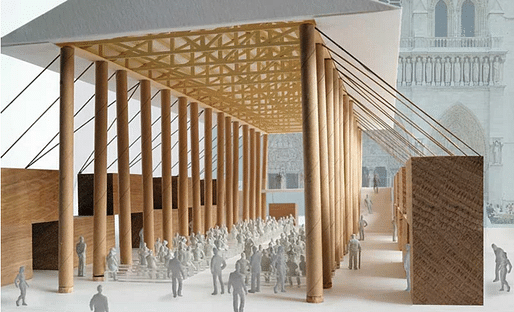 Rendering of the proposed Notre Dame temporary facility. Image courtesy of Shigeru Ban Architects.