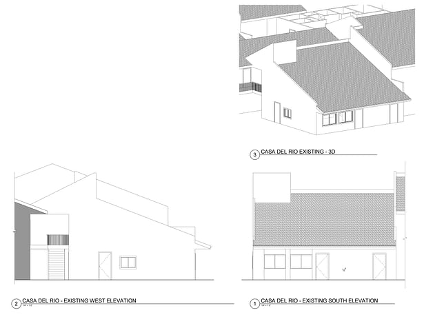 The existing elevations and 3D model of the maintenance and storage space that would be converted into the community center. 