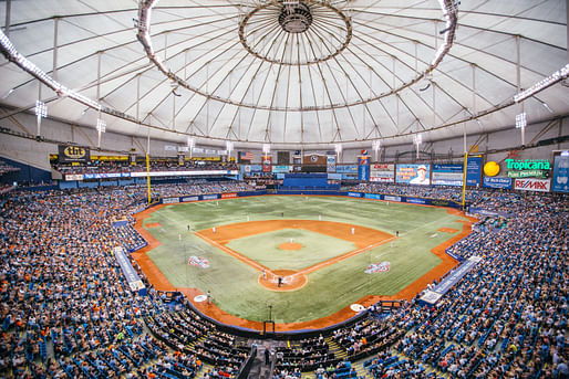 Tropicana Field as it appeared in 2015. Image courtesy CityofStPete/<a href="https://www.flickr.com/photos/cityofstpete/17067969061">Flickr</a> (CC BY-ND 2.0)