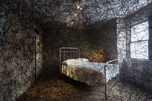 Installation view of Chiharu Shiota’s ‘Trace of Memory’ at the Mattress Factory. Image via hyperallergic.com.
