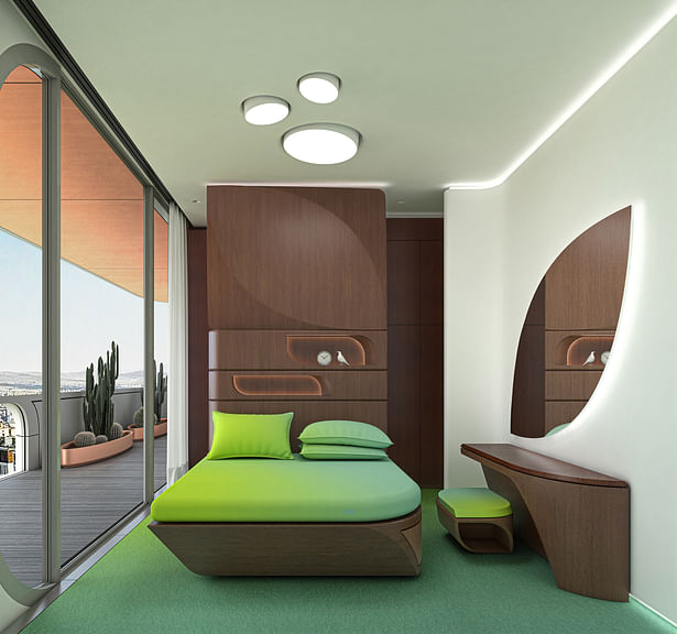 Penthouse Interior-Bedroom[Render © Arian Hakimi Architects]