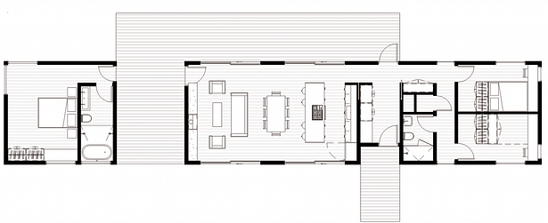 The floorplan of the Break House is remarkable for it’s outdoor breezeway / dining space. The walls are removed between he principle suite and the main living space, creating a sense of arrival at the start and end of each day.