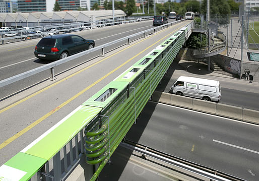 Culture Urbaine: CO2-consuming, energy and future food producing bridge in Geneva, Switzerland. Image credit: Olivier Arandel / The Cloud Collective.