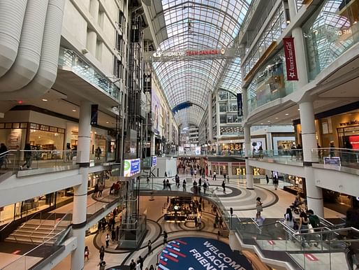 The CF Toronto Eaton Centre. Image: Canmenwalker / <a href="https://commons.wikimedia.org/wiki/File:Toronto_Eaton_Centre_2021.jpg">Wikimedia Commons</a>