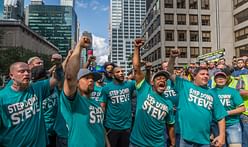 Hundreds of construction workers protest Hudson Yards developer Steve Ross, calling on NFL to remove him from commitee