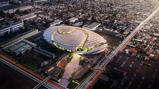 An aerial view of the proposed Clippers arena in Inglewood, California. Image courtesy of the Los Angeles Clippers.