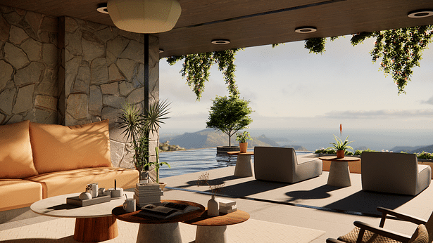 Living Room Overlooking the Pool and Landscape