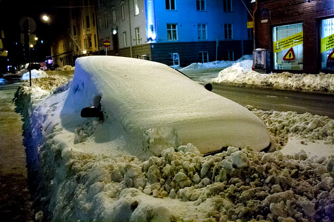Snow in Helsinki, Finland.
