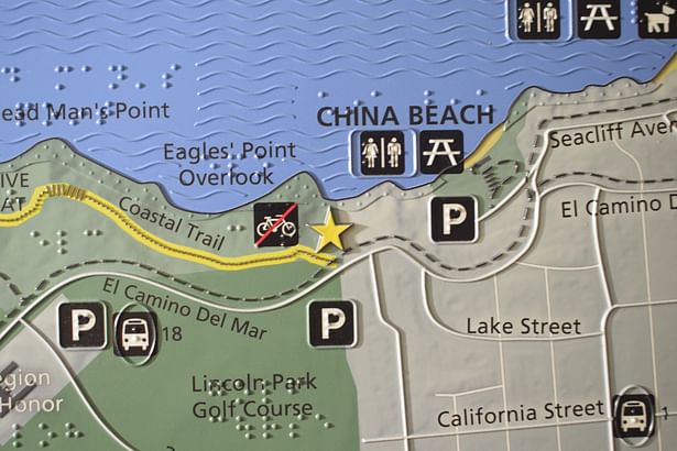 Detail of trailhead map at Eagles Point, San Francisco Bay Area, CA.