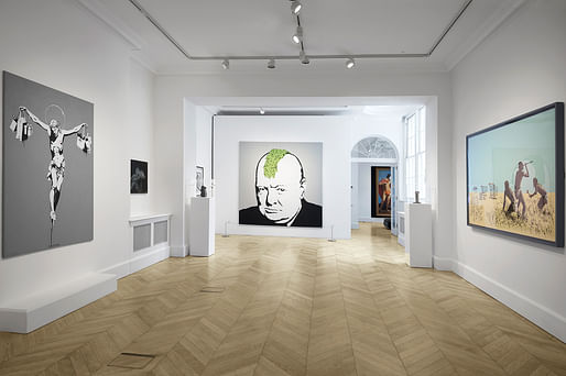 Installation view of “Banksy, Greatest Hits: 2002-2008”. Image courtesy of Lazinc.