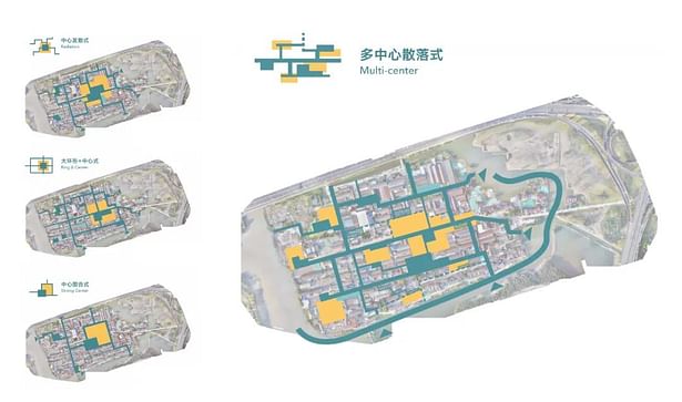 By comparing various water network layouts, the multi-center divergent type is