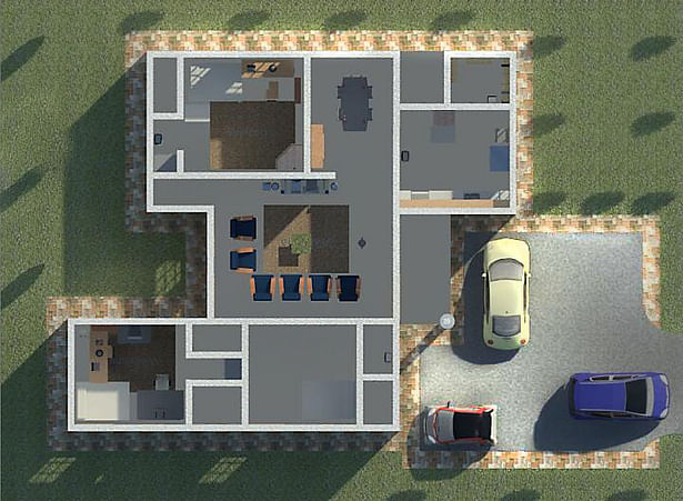 A three(3) bedroom bungalow 3D floor plan