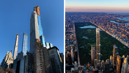 Current view of construction via 6sqft (L); Rendering of the completed tower via Extell (R)