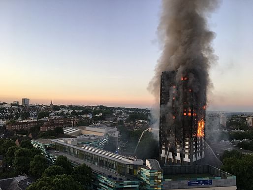 Flammable cladding is believed to have caused the tragic fire at London's Grenfell Tower on June 14, 2017 that killed at least 80 people and injured over 70. Photo: Natalie Oxford; Image via Wikipedia.