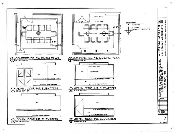 Conference Room Finish Plan, Reflected Ceiling Plan and Interior Elevations