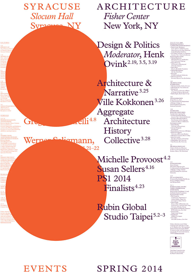 Spring '14 Fisher Center events for the Syracuse University School of Architecture. Image courtesy of Syracuse SOA.