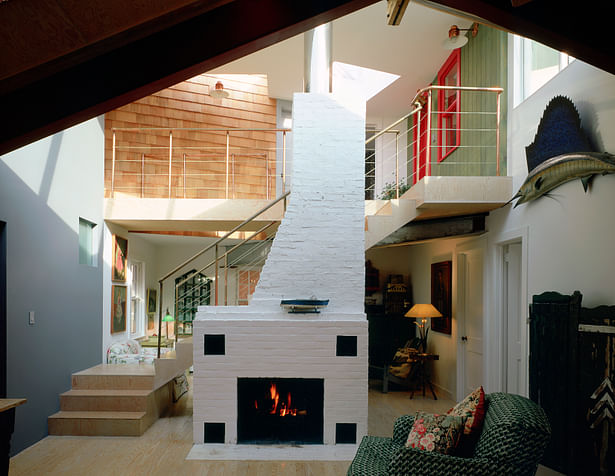 Living room with original fireplace