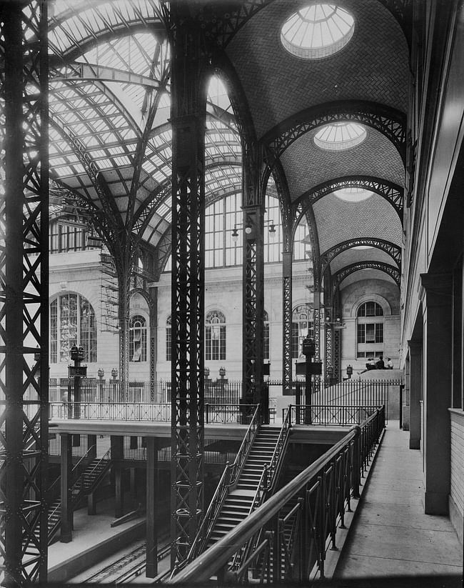 In 1910, the Guastavino Company was actively working on both Grand Central Terminal and Pennsylvania Station (pictured here). Guastavino vaulting provided stations architects with an efficient structural solution that gave the impression of solidity and permanence... The architectural firm that was involved with the Pennsylvania Station project was McKim, Mead, and White. Courtesy of Avery Architectural and Fine Arts Library, Columbia University 