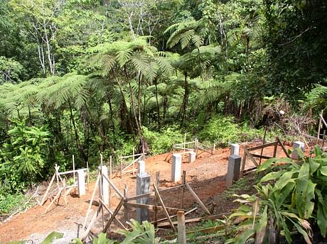 Residential project update: Footing for the guest retreat of Dos Mariposas, an off-the-grid private retreat in Costa Rica. Fern forest in the background. In collaboration with Studio Meraz