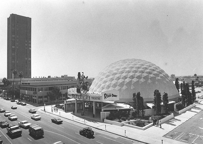 1988 Exterior view of the Cinerama Dome Theatre on Sunset Boulevard. This year (1988) is the 25th Anniversary of the Cinerama Dome via waterandpower.org