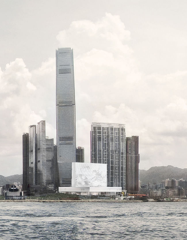 Day Scene: View of M+ from Hong Kong Island © Herzog & de Meuron, Courtesy of Herzog & de Meuron and WKCDA