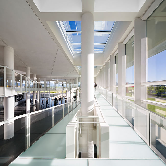 Italcementi i.lab view of the atrium from the glass ramp - Copyright Scott Frances