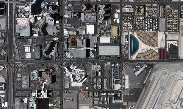 Google Earth view of Vegas Extreme next to Las Vegas Strip
