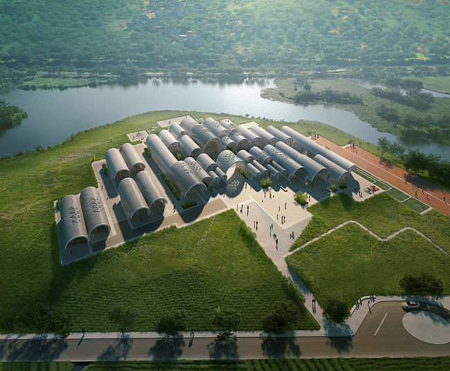 Aerial view of Lushan Primary School. Rendering by VA. Image courtesy of ZHA.