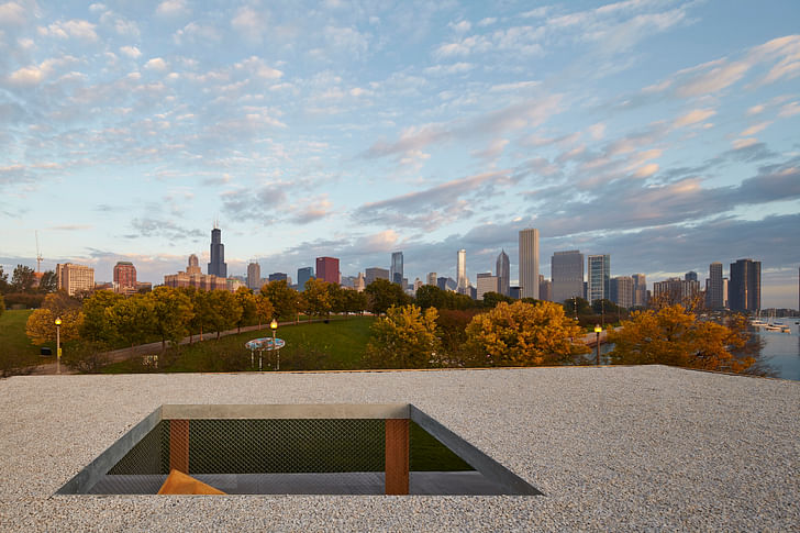 View of Chicago from the roof of Ultramoderne's winning design for the Lakefront Kiosk competition. Photo by Tom Harris.
