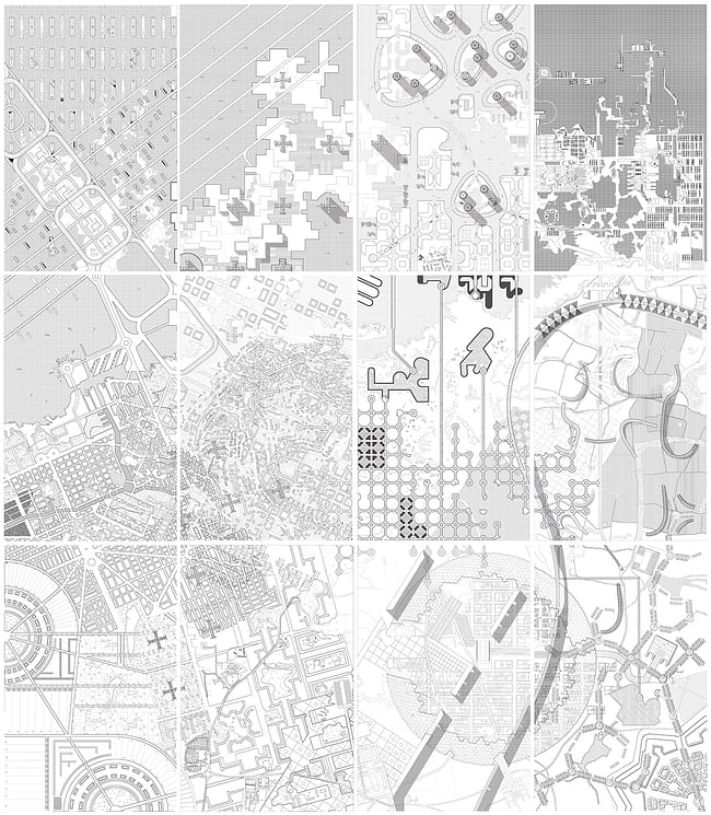 Each landmass focuses on two schemes (such as Howard’s Garden City, Hilberseimer’s Groszstadt, or Tange’s Tokyo Bay Plan) and, in turn, couples these with its adjacent urban islands. What results is a composite of 20th century visionary architectural urbanism. Image courtesy of Alexander Eisenschmidt.