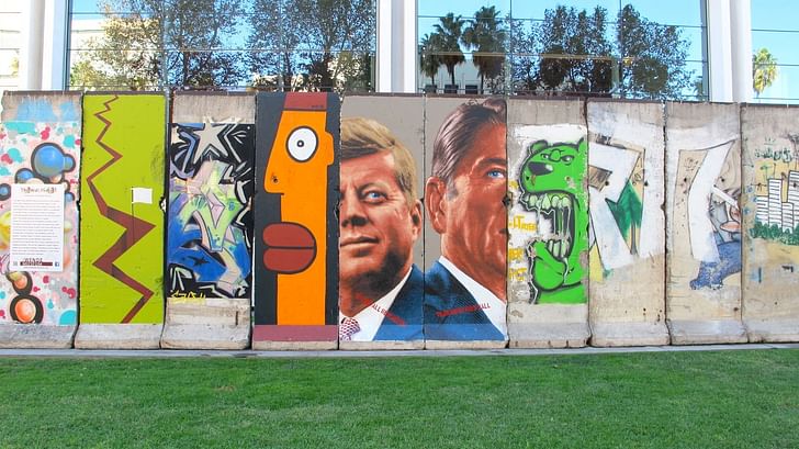 A segment of the Berlin Wall on Wilshire Boulevard, located across from the LACMA campus (photo via 365losangeles.blogspot.com)
