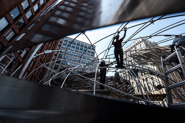 Orbit Pavilion at the May 2015 World Science Festival at New York University, designed by Jason Klimoski, StudioKCA, with sound composition by Shane Myrbeck and creative strategy by NASA JPL. Photo courtesy NASA/JPL-Caltech